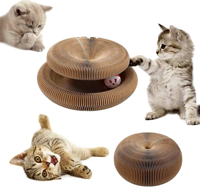 Brinquedo Acordeão De Papelão c/ Bola Interativa para Gatos