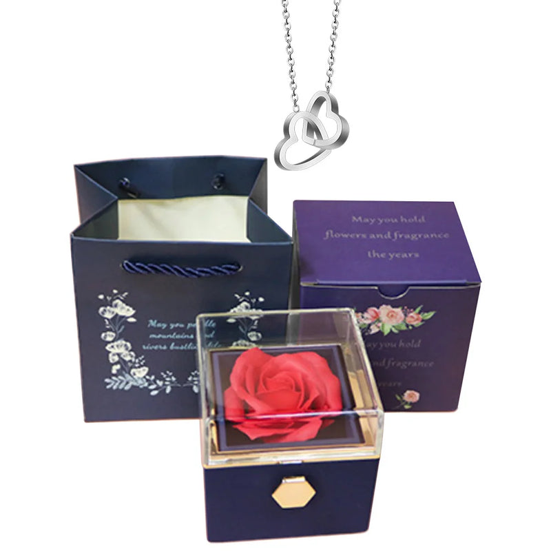 Caixa Rotativa Rosa Eterna - Com Colar de Coração Personalizado