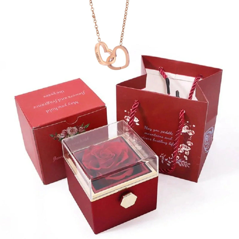 Caixa Rotativa Rosa Eterna - Com Colar de Coração Personalizado