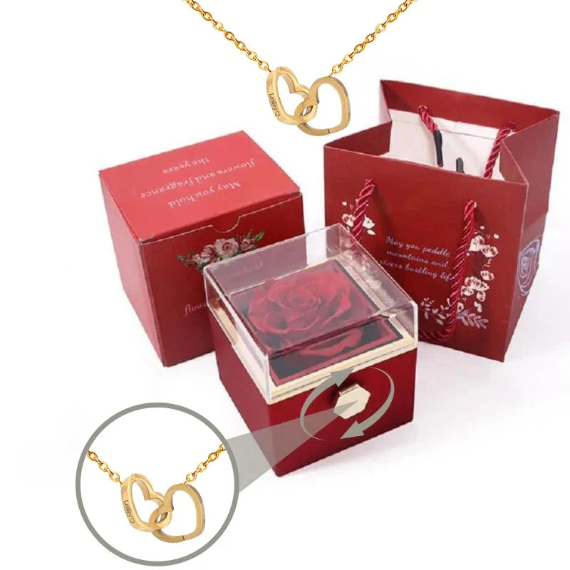 Caixa Rotativa Rosa Eterna - Com Colar de Coração Personalizado