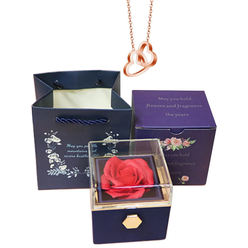 Caixa Rotativa Rosa Eterna - Com Colar de Coração Personalizado