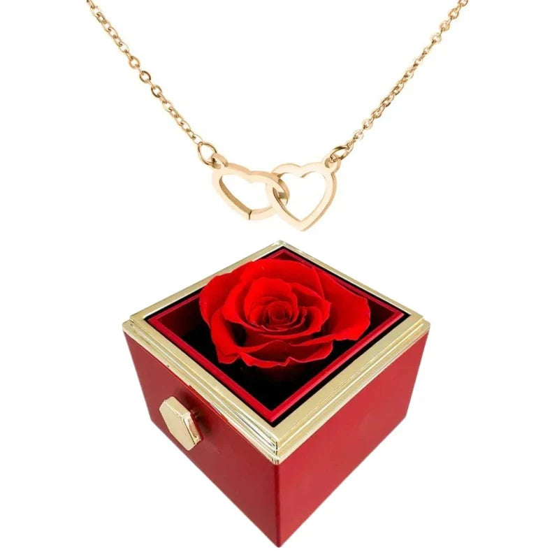 Caixa Rotativa Rosa Eterna - Com Colar de Coração Personalizado