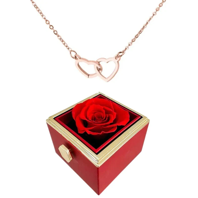 Caixa Rotativa Rosa Eterna - Com Colar de Coração Personalizado