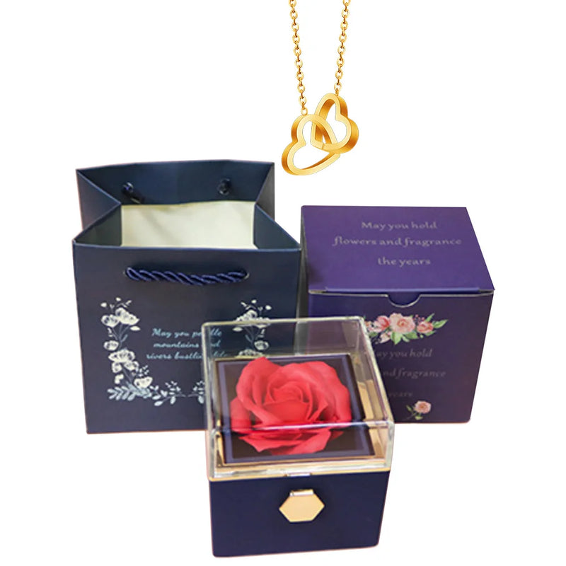 Caixa Rotativa Rosa Eterna - Com Colar de Coração Personalizado