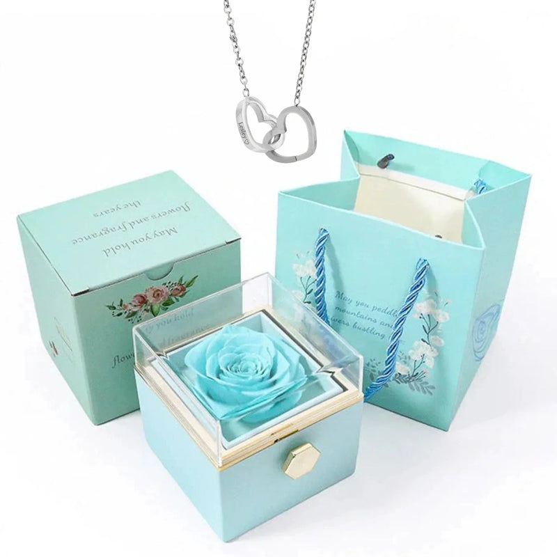 Caixa Rotativa Rosa Eterna - Com Colar de Coração Personalizado