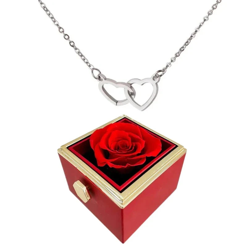 Caixa Rotativa Rosa Eterna - Com Colar de Coração Personalizado