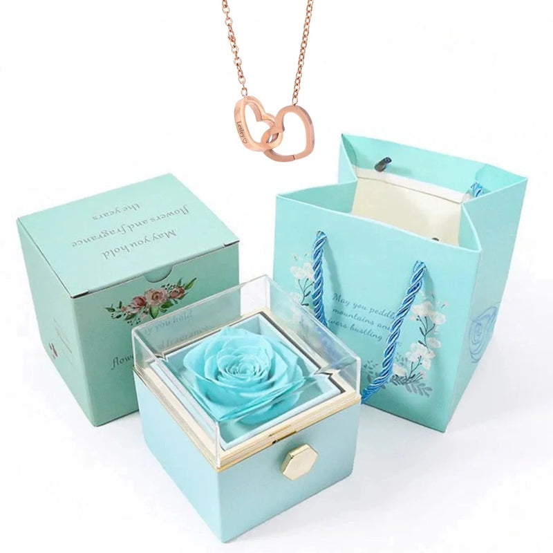 Caixa Rotativa Rosa Eterna - Com Colar de Coração Personalizado