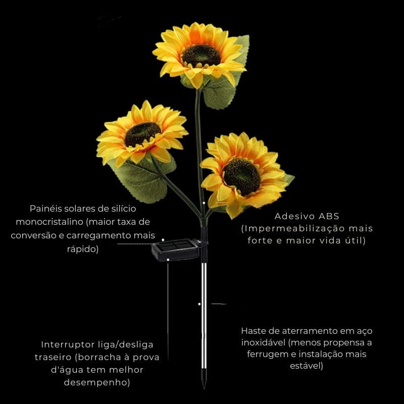 Luminária Solar para Jardim Áreas Externas | Modelo Girassol
